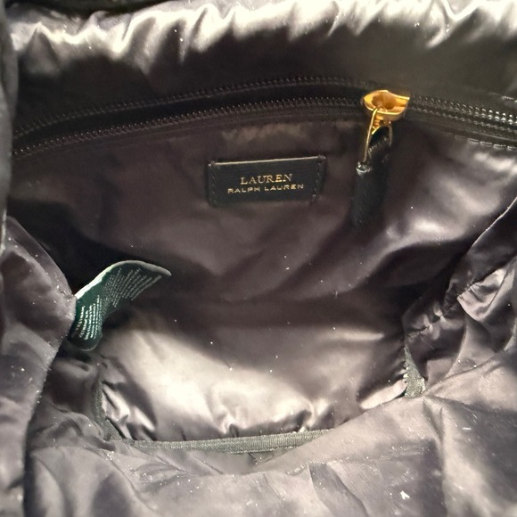 Lauren Ralph Lauren Keely Small Black Nylon Satin Gold Trim Backpack Bag - Picture 10 of 13